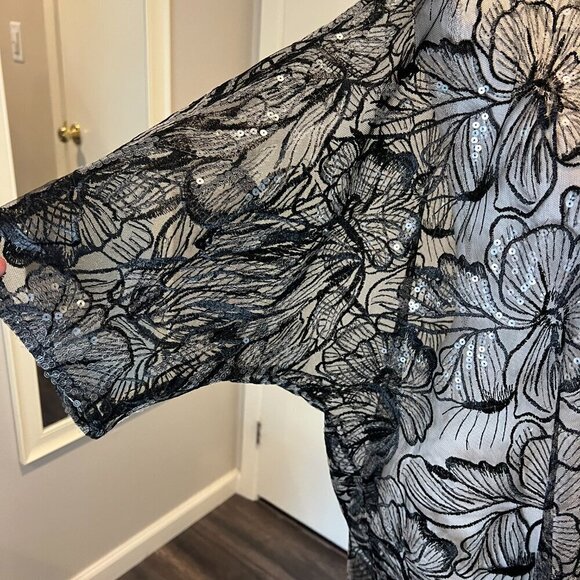 NWT Anne Klein Black Oversized Sheer Cardigan with Sequins, Size S/M - Picture 10 of 16